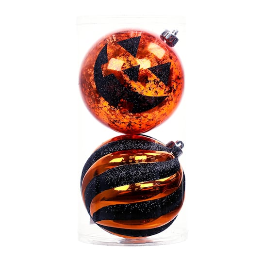2 Pack 6" Orange & Black Jack-o'-Lantern Shatterproof Ornaments by Ashland®